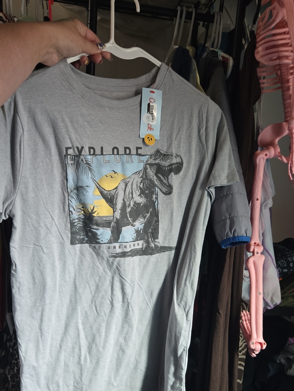 Cat & Jack Light Gray 'Explore The Unknown' Dinosaur Graphic Tee